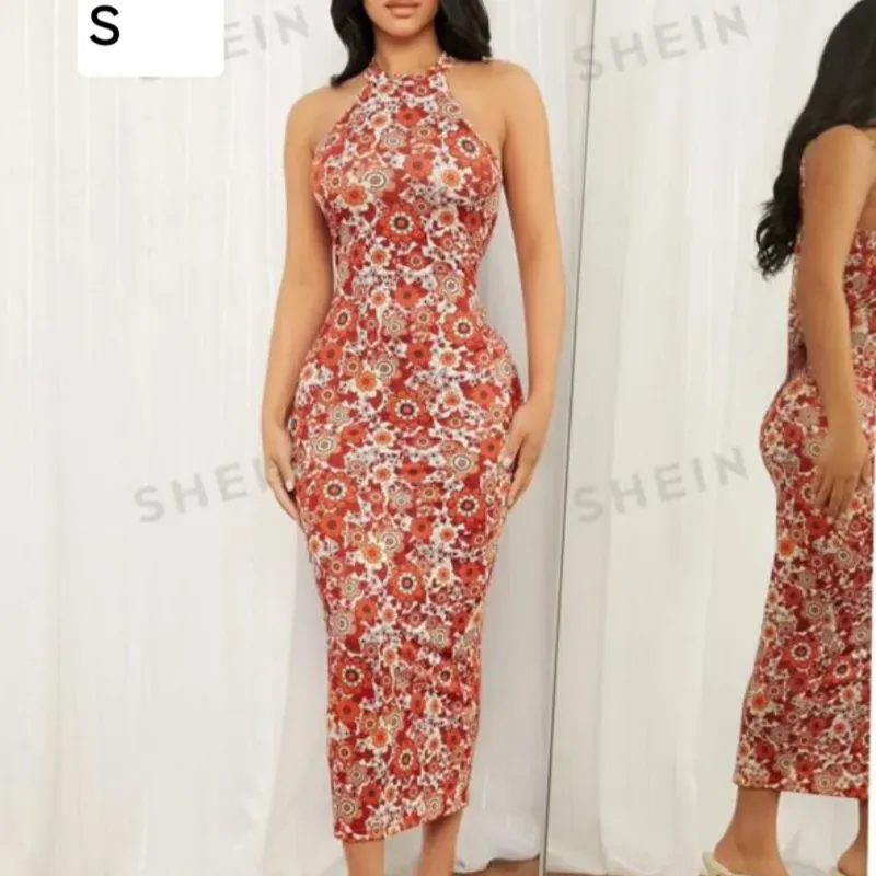 Vestido ajustado de flores naranjas