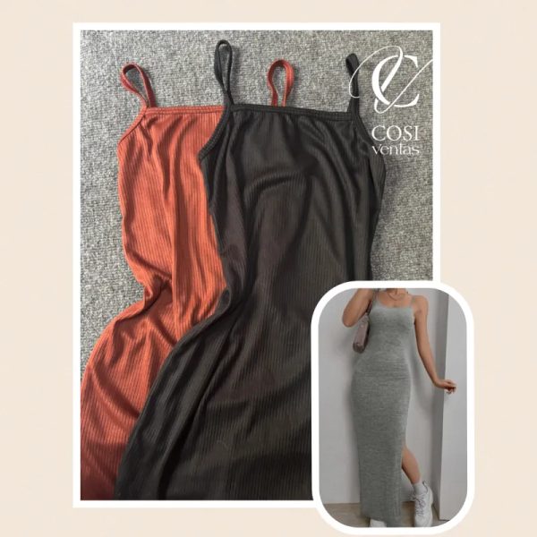 Vestido de tirantes largo abierto al lado) varios colores disponibles