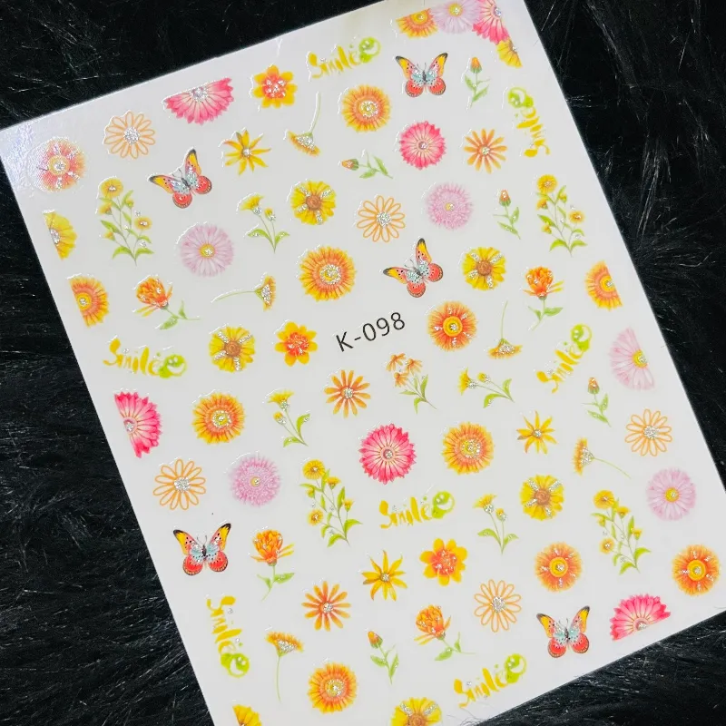 Calcomanía flores y mariposas amarillas