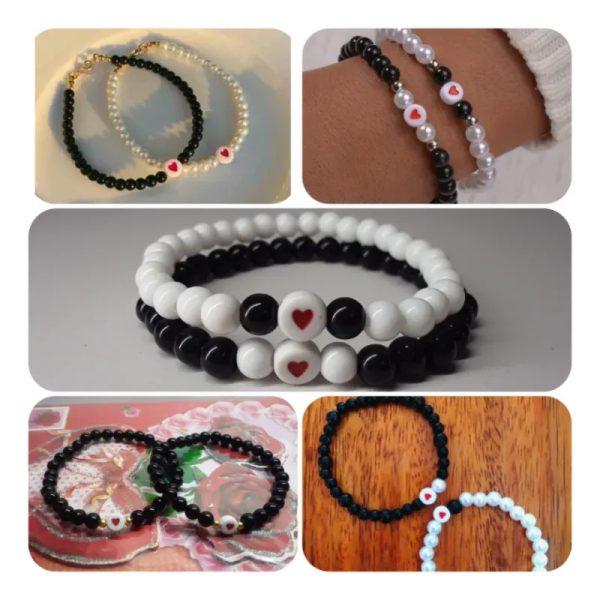 Pareja de pulseras con cuentas de 6 mm y luneta