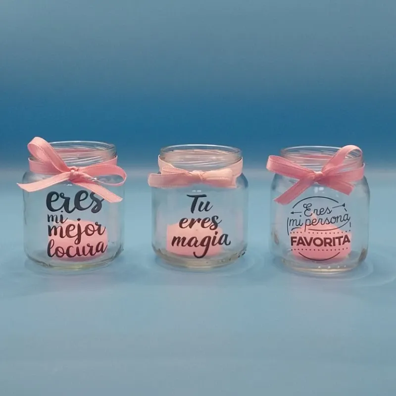 Pomitos con frase y vela rosado