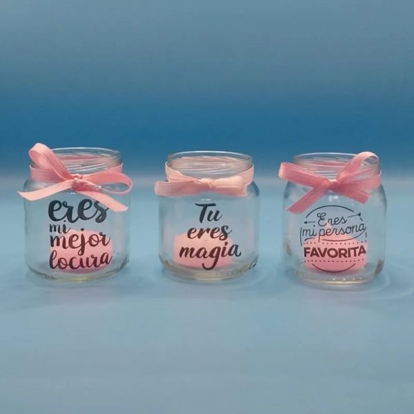Pomitos con frase y vela rosado