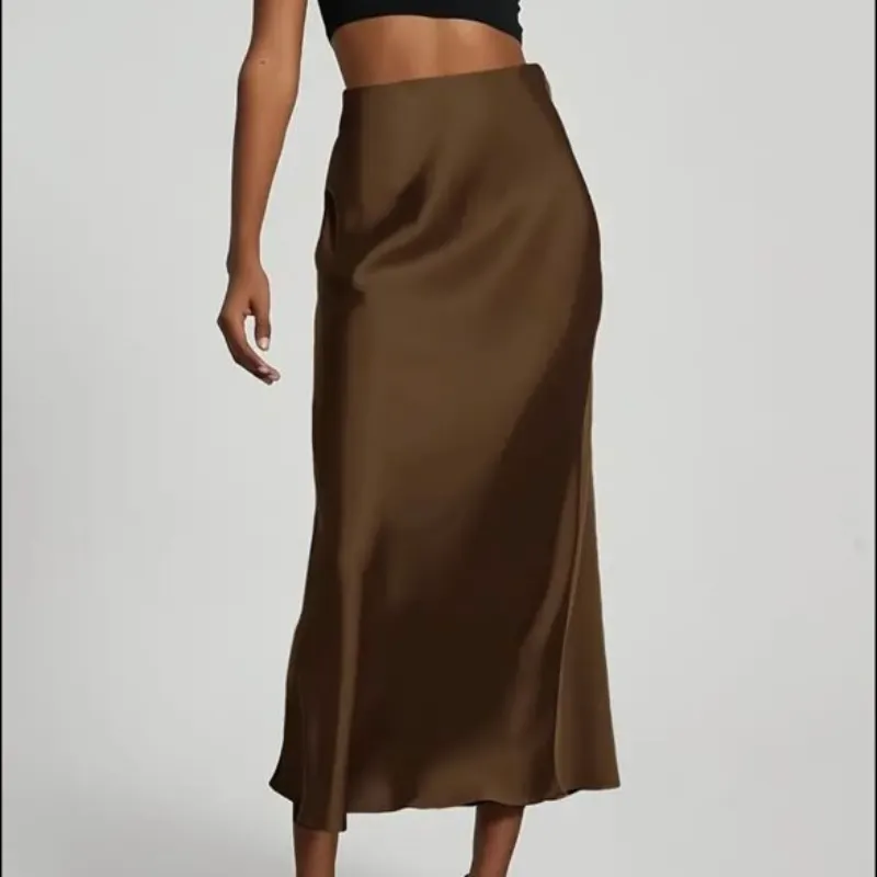 Falda satén café