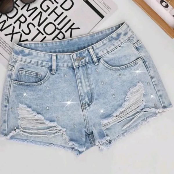  Short de mezclilla con brillos — Azul