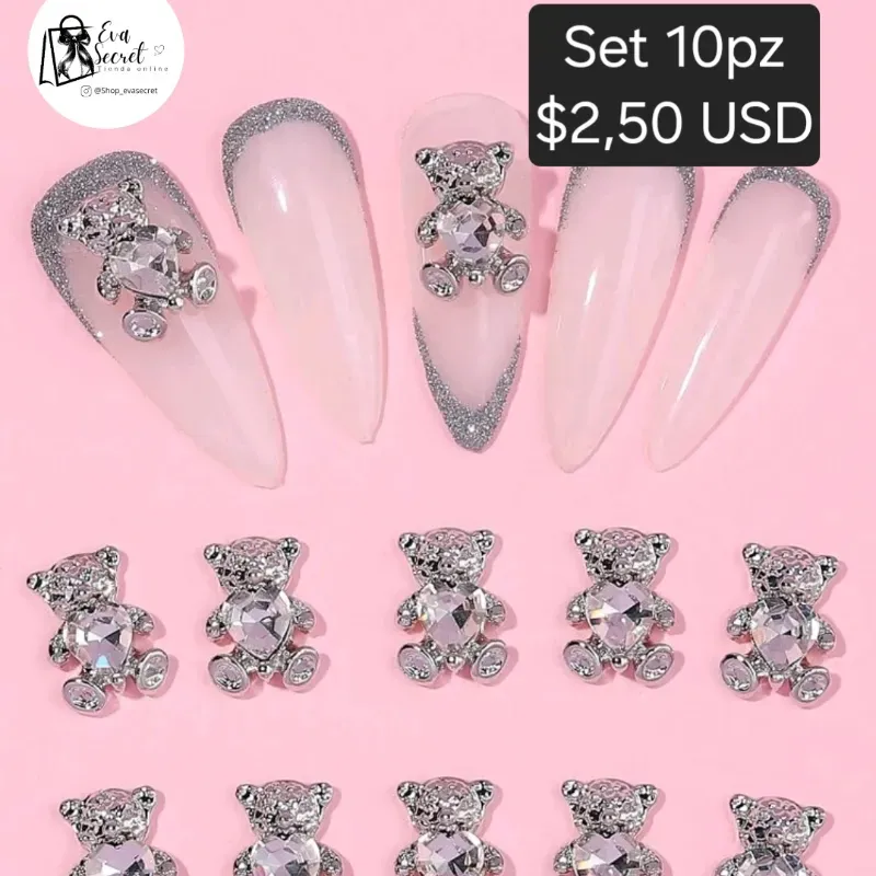Set 10pz joyas de osos para uñas