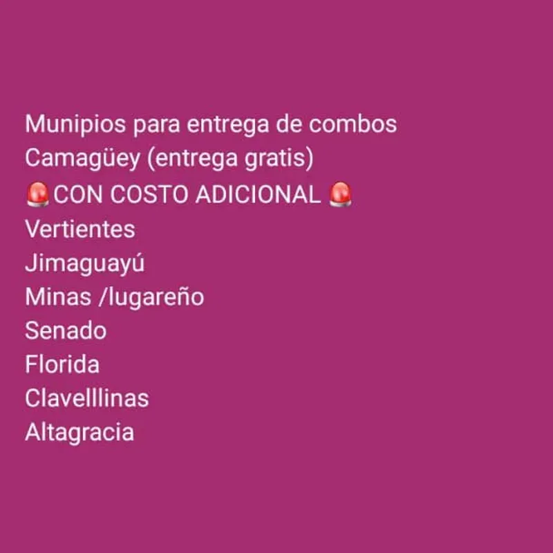 Municipios  para entregar los Combos de nuestra tienda