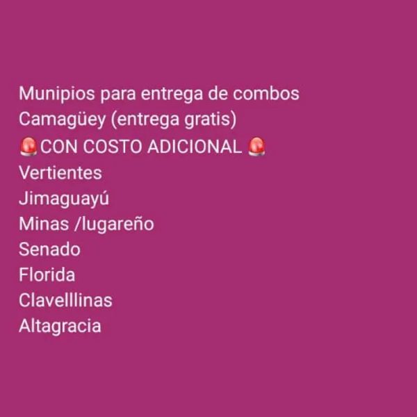 Municipios  para entregar los Combos de nuestra tienda
