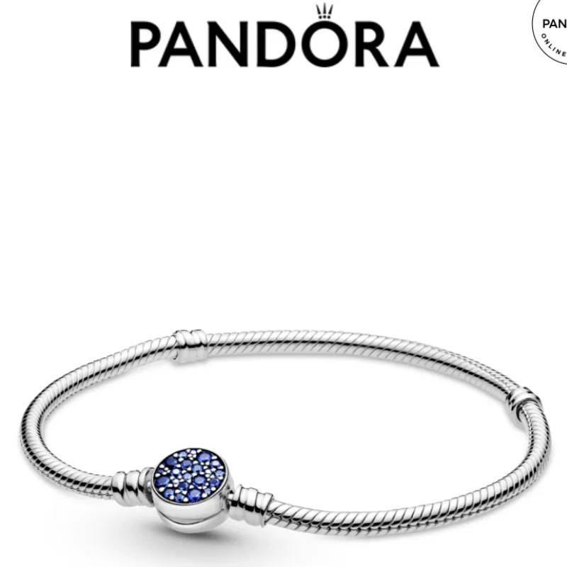 PANDORA MOMENTS SPARKLING BLUE DISC CLASP SNAKE CHAIN BRACELET