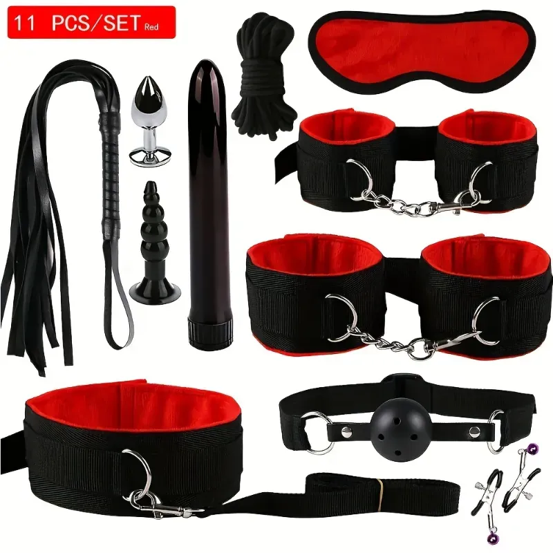 Kit de Sadomasoquismo de 11 Piezas Rojo y Negro