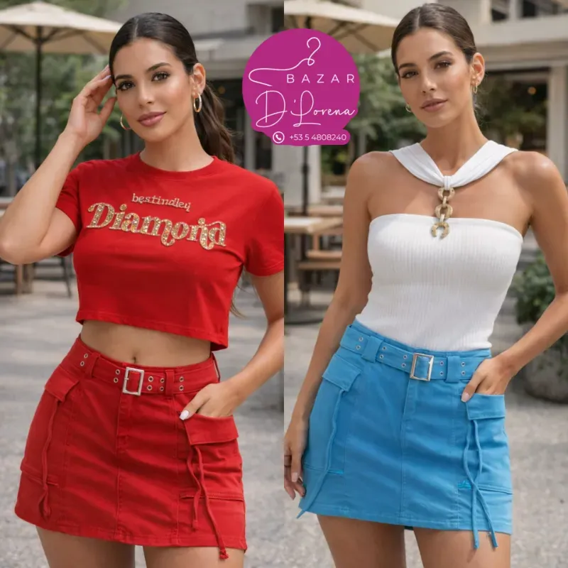 Saya de mezclilla con bolsillos cargos