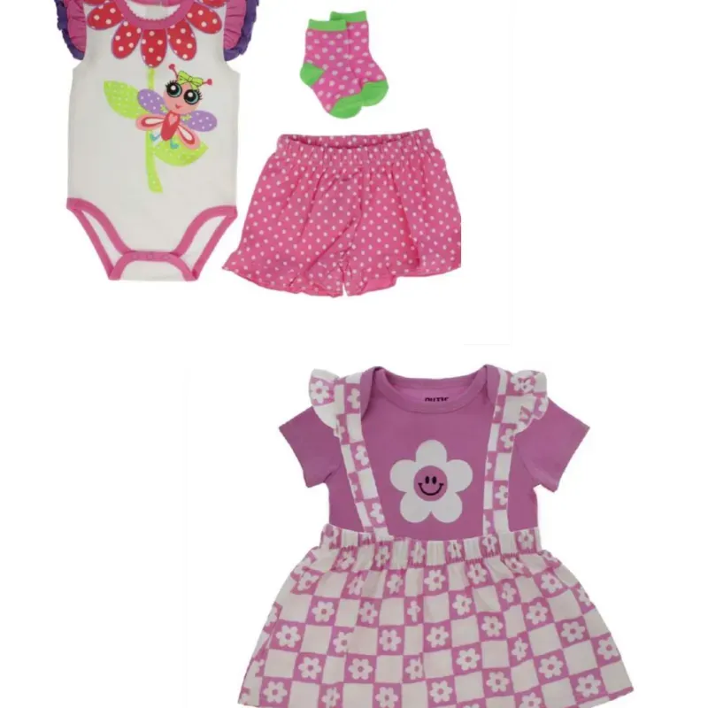 Set de Conjuntos de Body Short Calcetines y Vestido Temática Mariposa/Lunares/Flores