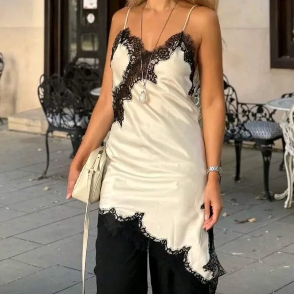Vestido Lencero asimétrico/Blanco y negro