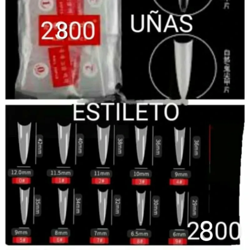 PAQUETE DE 500 UÑAS ESTILETO
