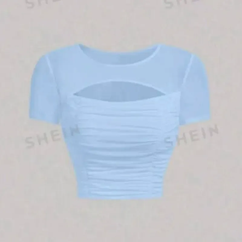  Top fruncido con abertura — Azul