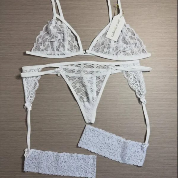 Conjunto de lencería blanco de 3 piezas