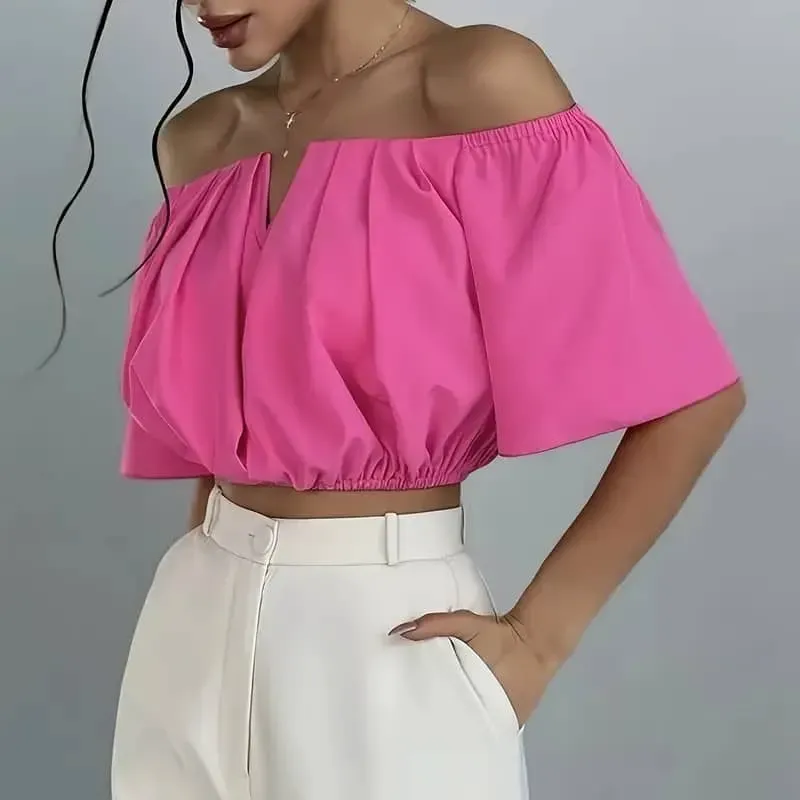 Top de hombros descubiertos /Rosa