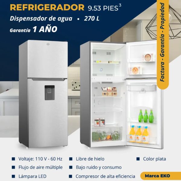  *REFRIGERADOR 9.53 pies³ / 270 L Marca EKO, Con Dispensador*