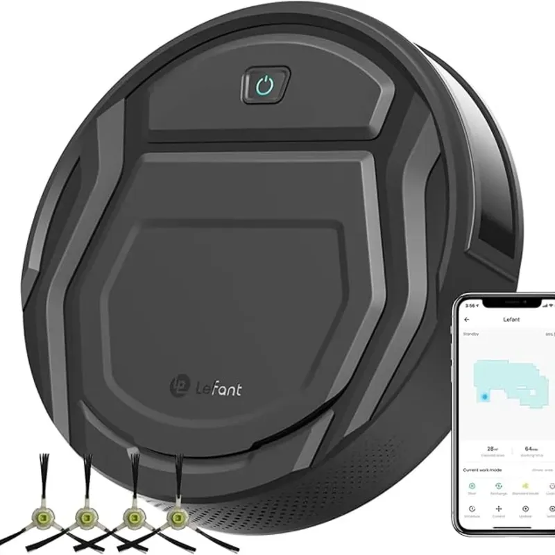Lefant Robot aspirador delgado silencioso, potente succión de 2200 Pa, 120 minutos de funcionamiento, 6 modos de limpieza, Wi-Fi/App/Alexa, aspiradora robótica de pelo de mascotas con carga