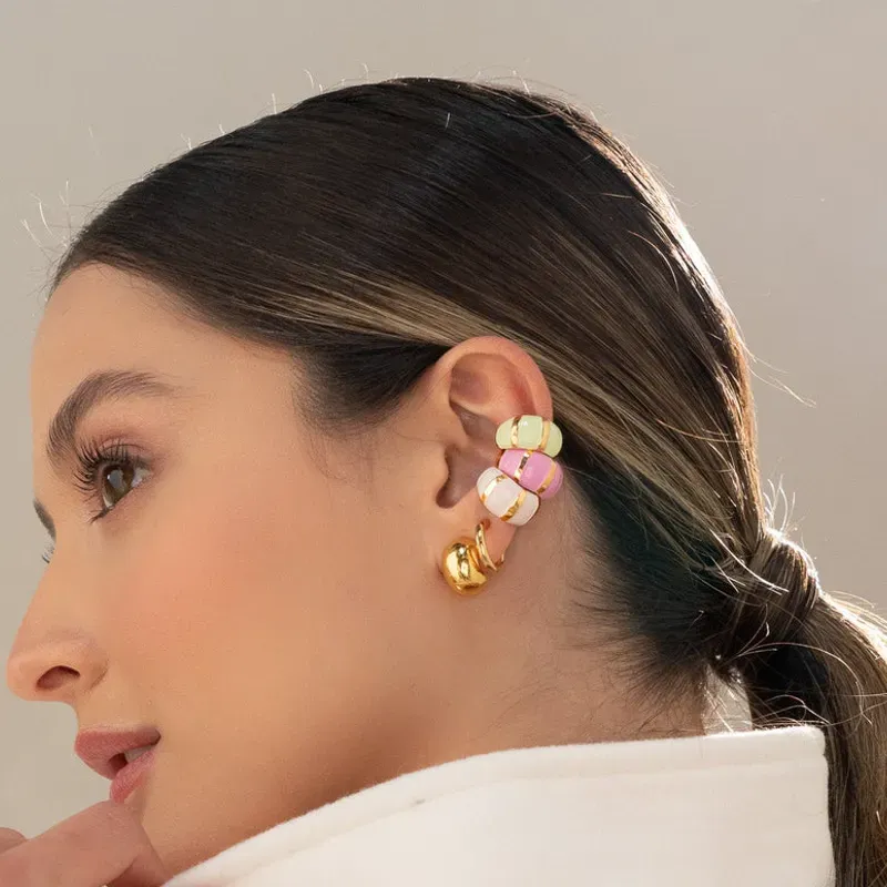 Earcuff Rayas Gold Fucsia