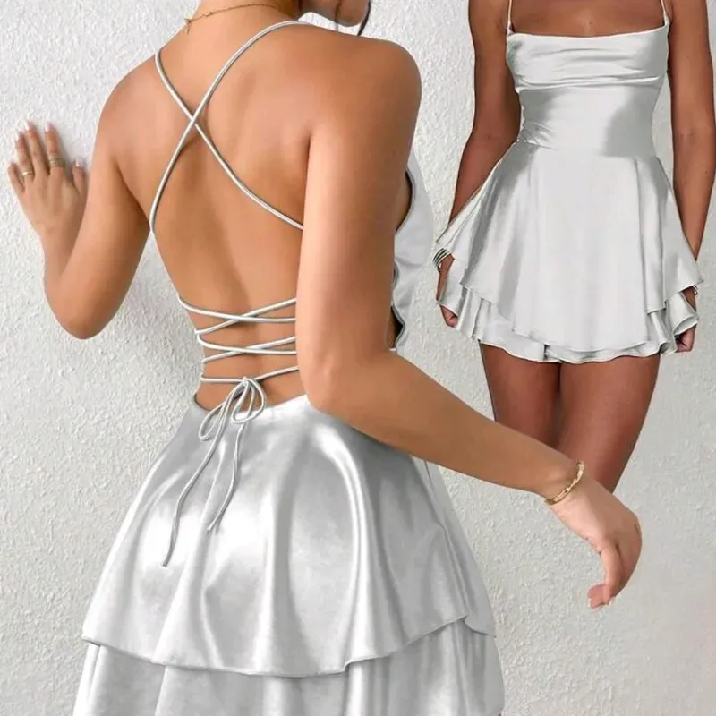  Vestido satinado de vuelos — Blanco