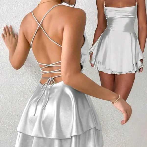  Vestido satinado de vuelos — Blanco