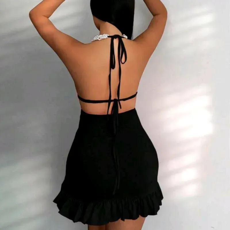  Vestido de espalda afuera y vuelo — Negro