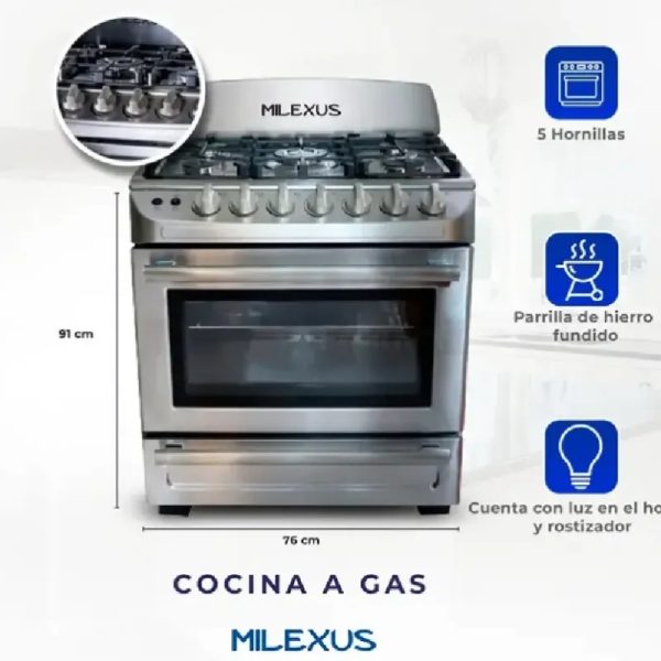FOGÓN A GAS CON HORNO MARCA MILEXUS REF: ML-CG-5Q-800