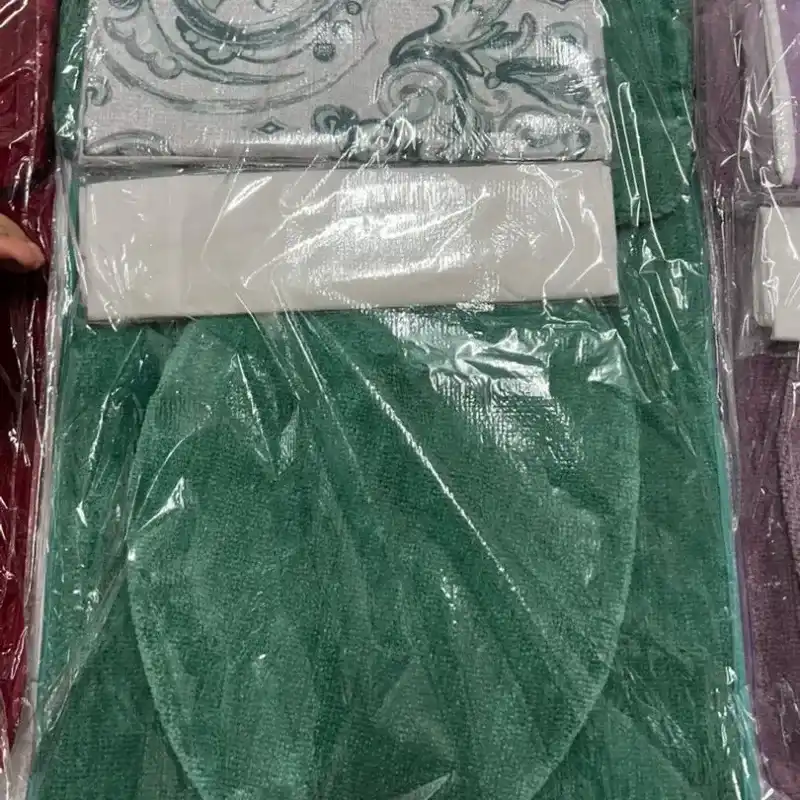 Juego de cortina de ducha y alfombras [ verde claro ]