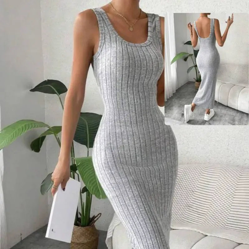 Vestido tank unicolor tejido de canalé