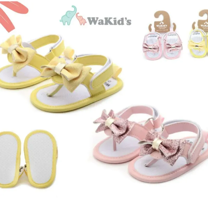 Set de Sandalias con Lazo para Bebé Amarillo/Rosa