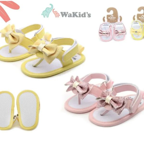 Set de Sandalias con Lazo para Bebé Amarillo/Rosa