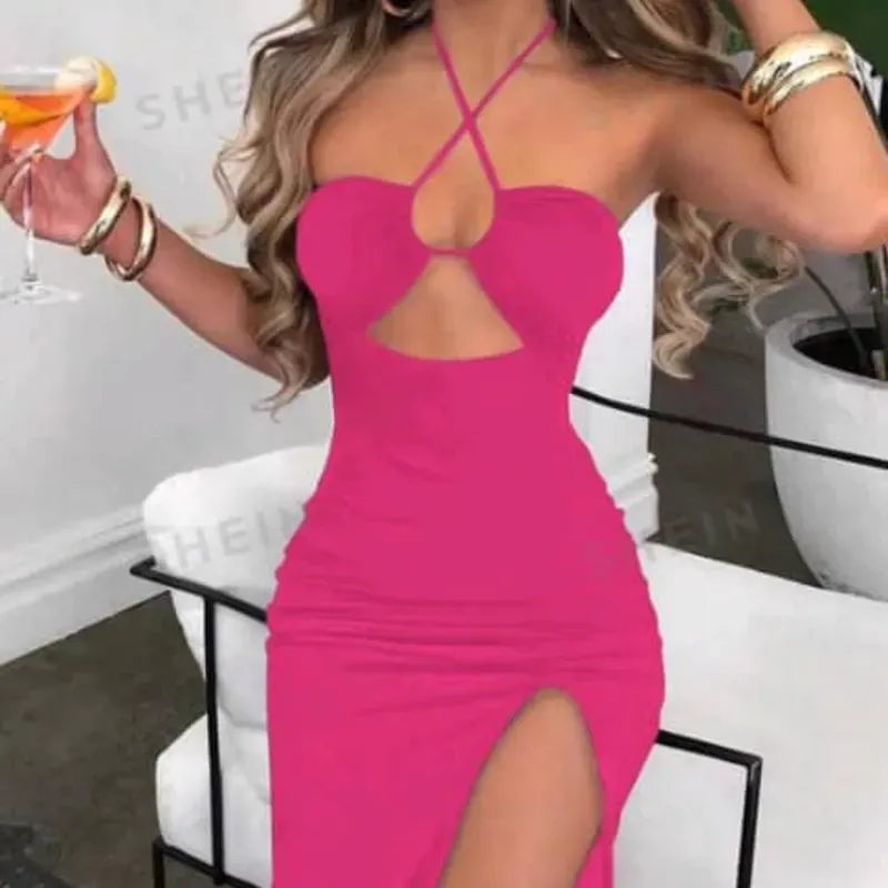  Vestido escote delantero — Rosado