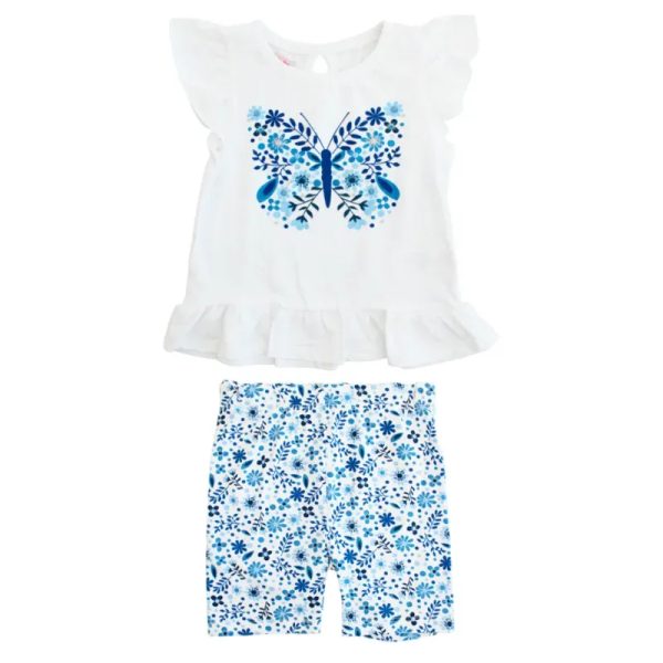 Conjunto de Blusa y Short para Bebé Con Estampado de Mariposas/Flores