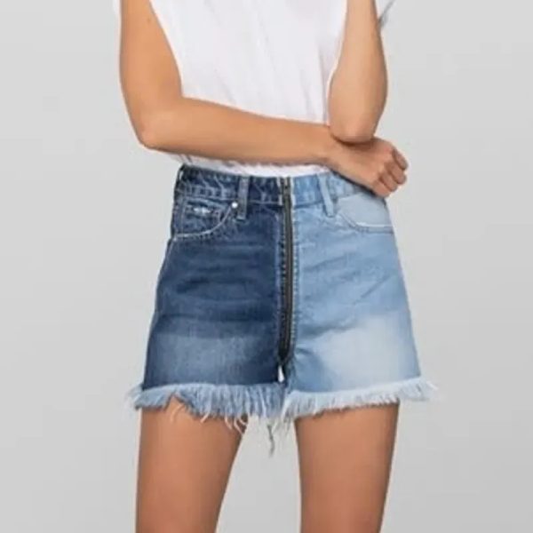 Short de mezclilla doble color con zipper