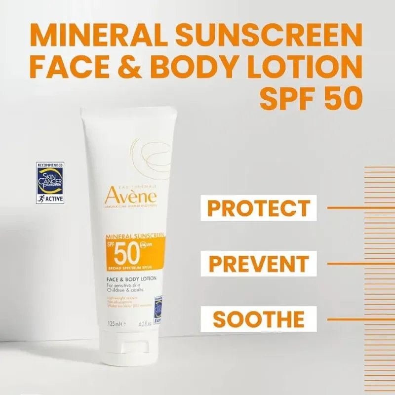 Avéne Protector Solar SPF 50 La nueva Loción Mineral Face & Body Sunscreen