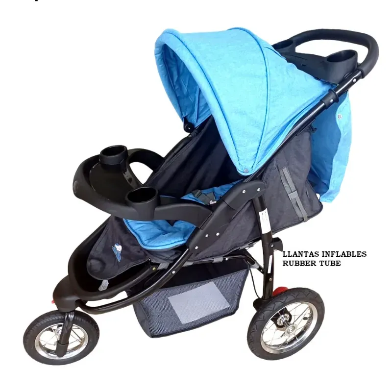 Coche de Paseo Infantil Azul con Llantas Inflables