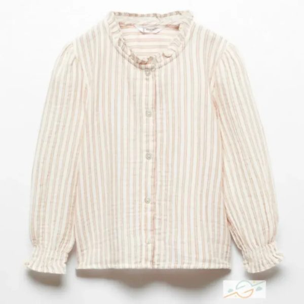 Blusa blanca rayas cuello volante MANGO