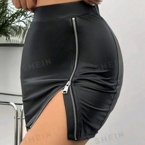  Falda vinil con ziper — Negro
