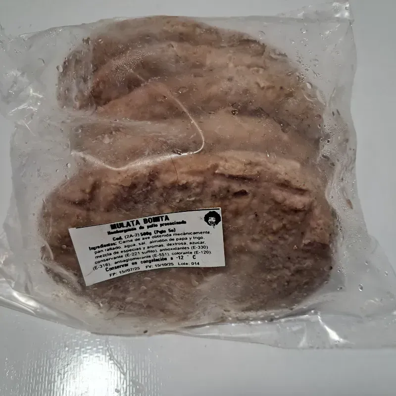 Hamburguesa de pollo precocinada Mulata Bonita (500 g / 1.1 lb) , 4 unidades