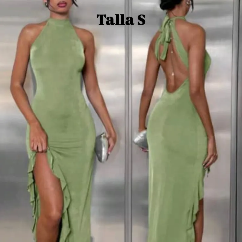 Vestido elegante de espalda abierta y abertura en la pierna