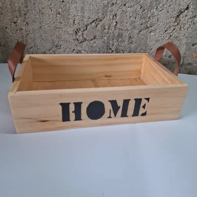 Caja rectangular c/asa cuero