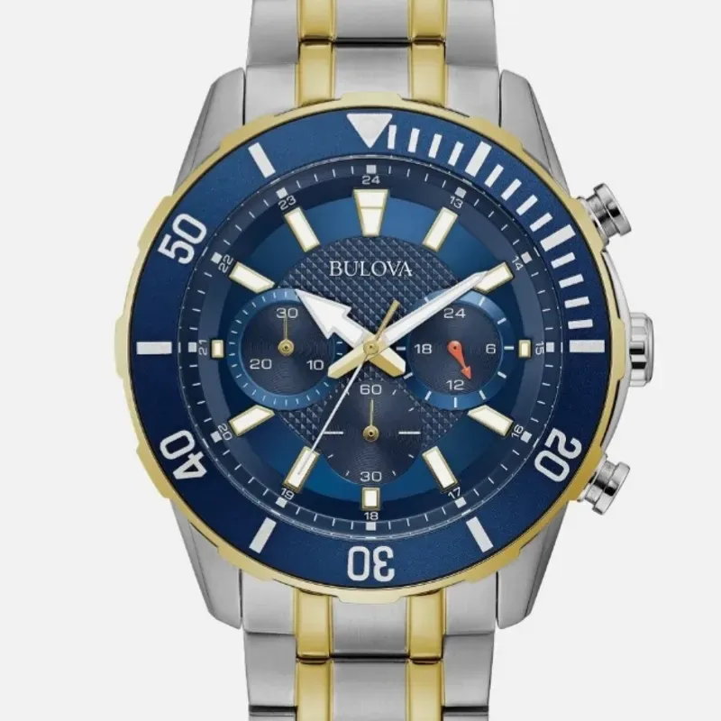 Bulova classic 44 mm watch men silver blue