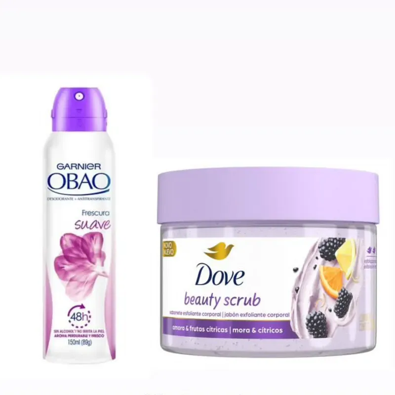  Set cuidado corporal – Dove + Garnier Obao Frescura suave, piel renovada.