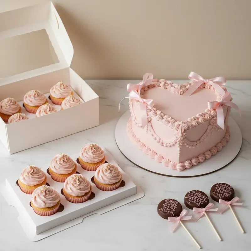 Cake ❤️ con cupcakes  y paletas de chocolate 