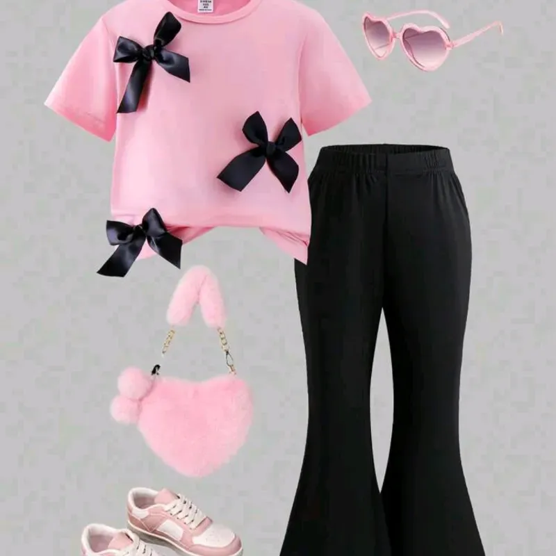  Conjunto de blusa y licra — Negro/Rosado