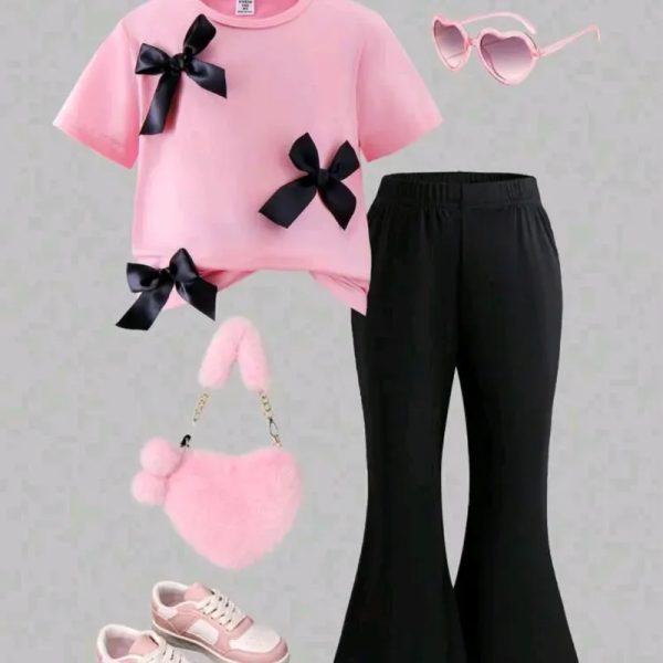  Conjunto de blusa y licra — Negro/Rosado