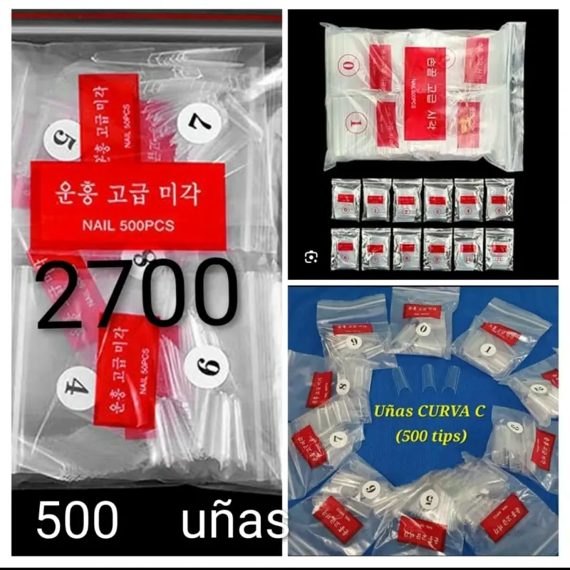 PAQUETE DE 500 UÑAS CURVATURA C