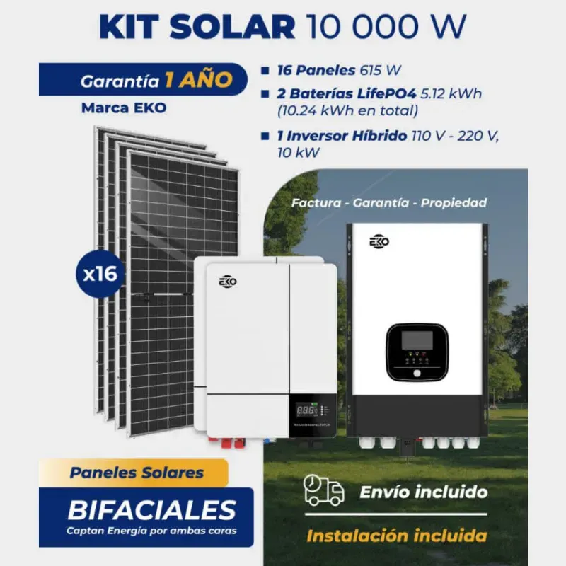 INVERSOR EKO 10KW + BATERÍA 10.2KWh + 16 PANELES 615W (FAD)