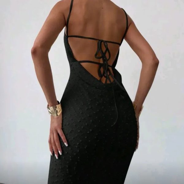  Vestido largo de escote en la espalda — Negro