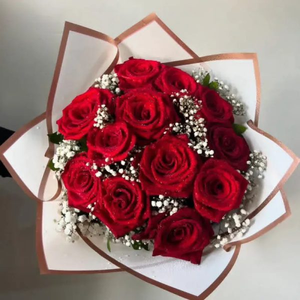 Ramo de 15 rosas naturales importadas rojas grandes